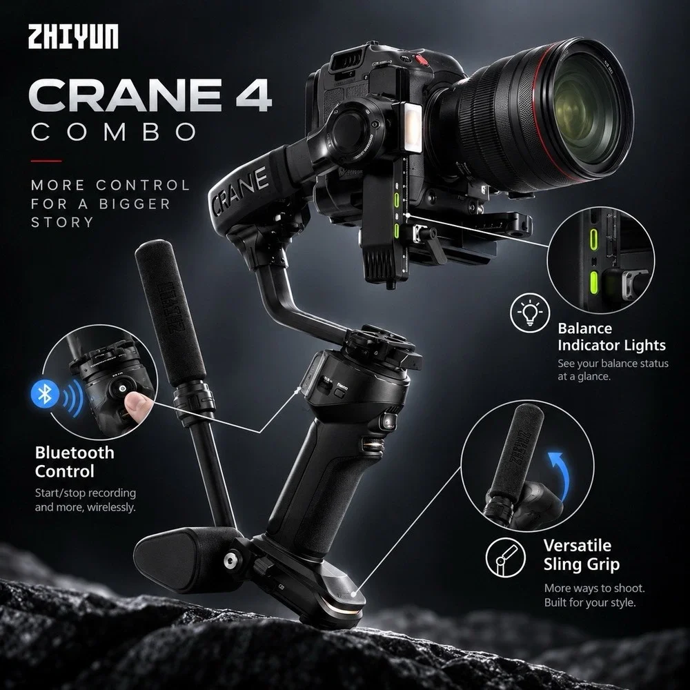 Zhiyun Crane 4 Combo 3-Axis handheld Gimbal Stabilizer fr DSLR Mirrorless Camera